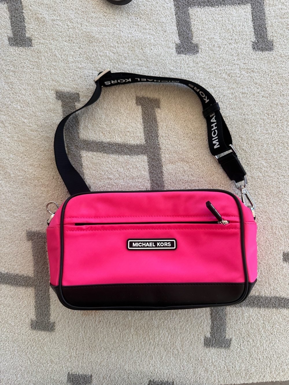 Michael Kors Hot Pink and Black Crossbody Camera Bag